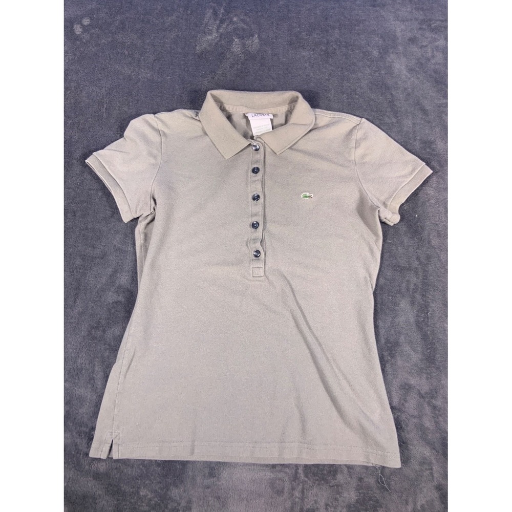 US 8 Lacoste Women's Polo Shirt Size 38 Taupe Gray‎ Cotton Piqué Short Sleeve